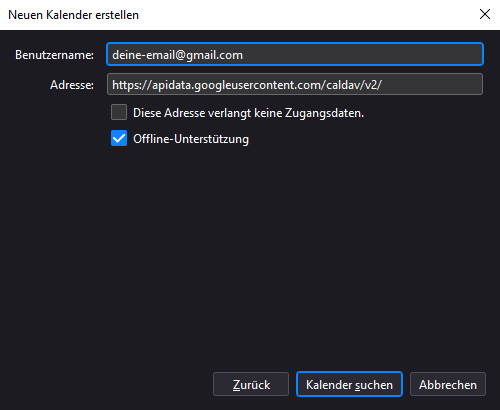 Google-Kalender mit Thunderbird 91 einrichten